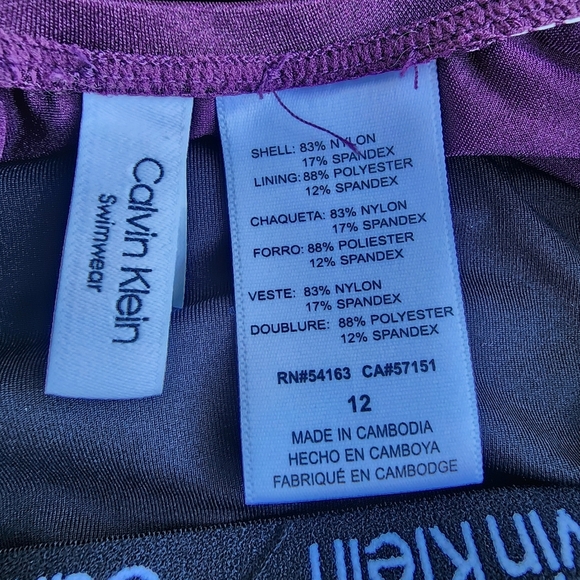 NWT $108 Calvin Klein Swimwear Starburst Shiny Purple Eggplant Swimsuit Size 12 - Picture 14 of 16